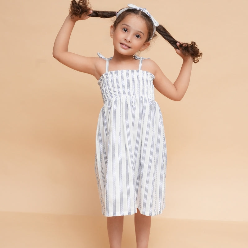 Striped Smocked Dress with Band