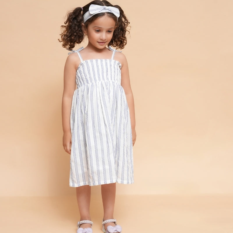 Striped Smocked Dress with Band