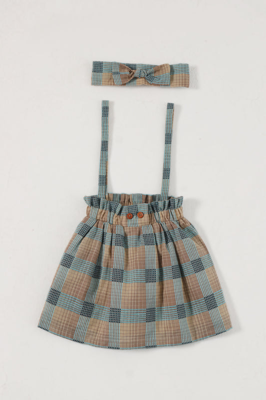 Checkerd Pinafore Skirt With Band