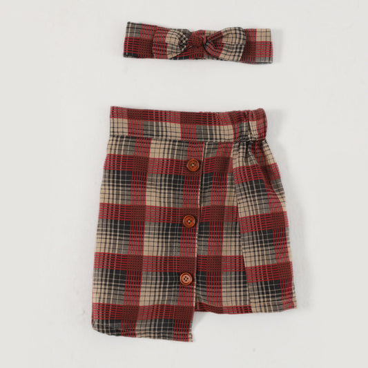 Red Plaid Skirt with Band